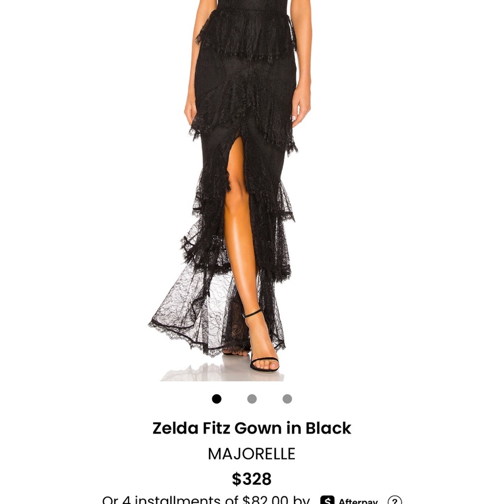 MAJORELLE Black Tiered Lace Gown
